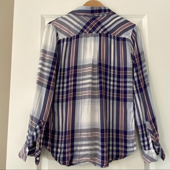 Rails Blue & Pink Plaid Rayon Button-front Shirt - Picture 7 of 8
